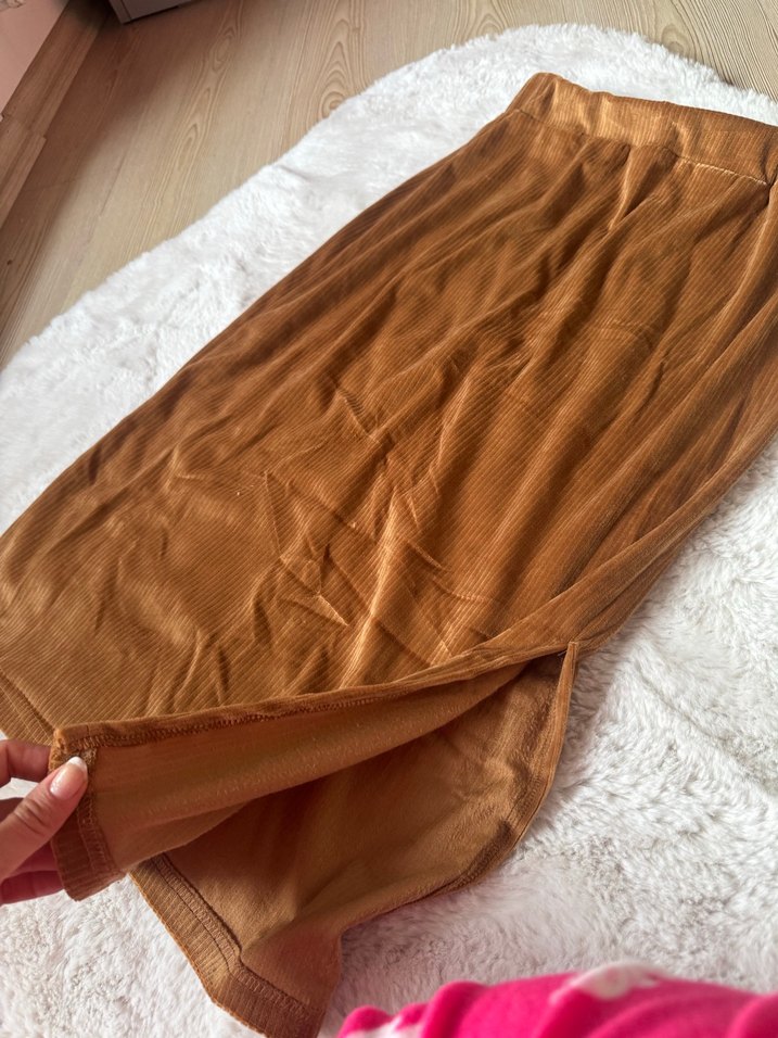 Kadın Kahverengi Midi Süet Etek - Görsel 2