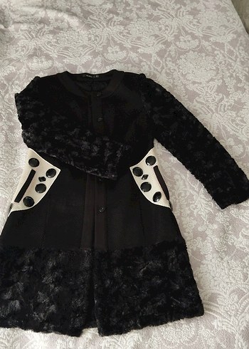 Kürk Detaylı Siyah Gotik Kadın Kaban
