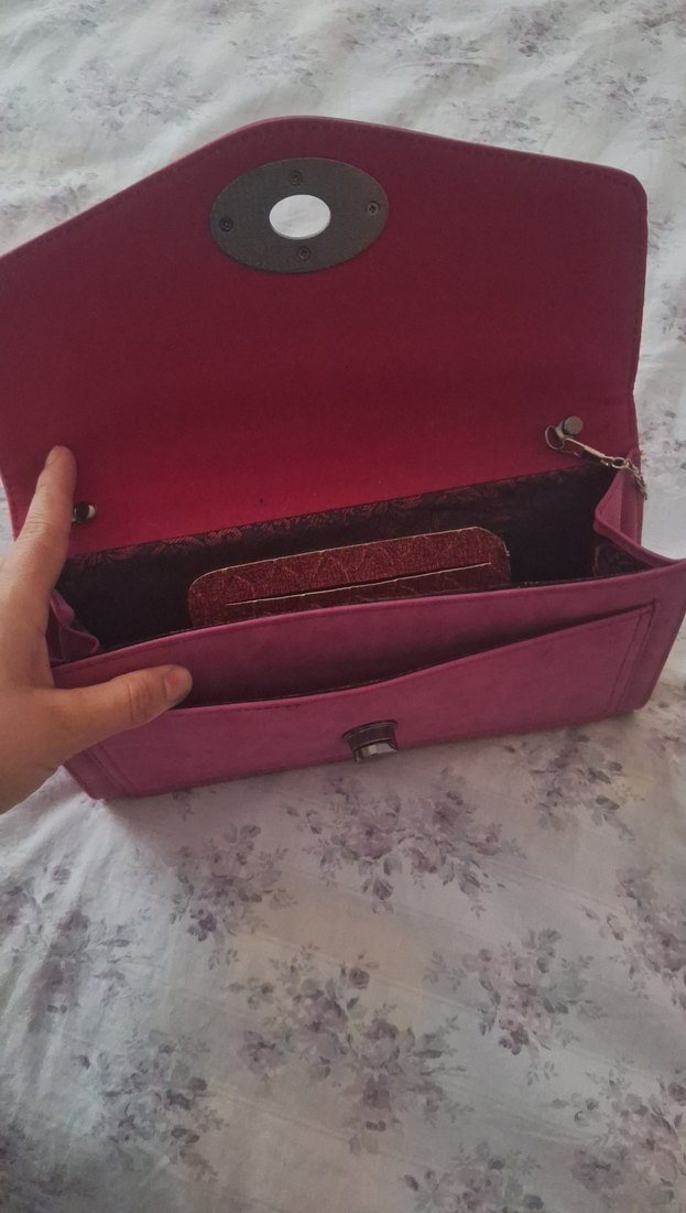 Pembe Süet Tokalı Kadın Portföy Çanta - Görsel 4