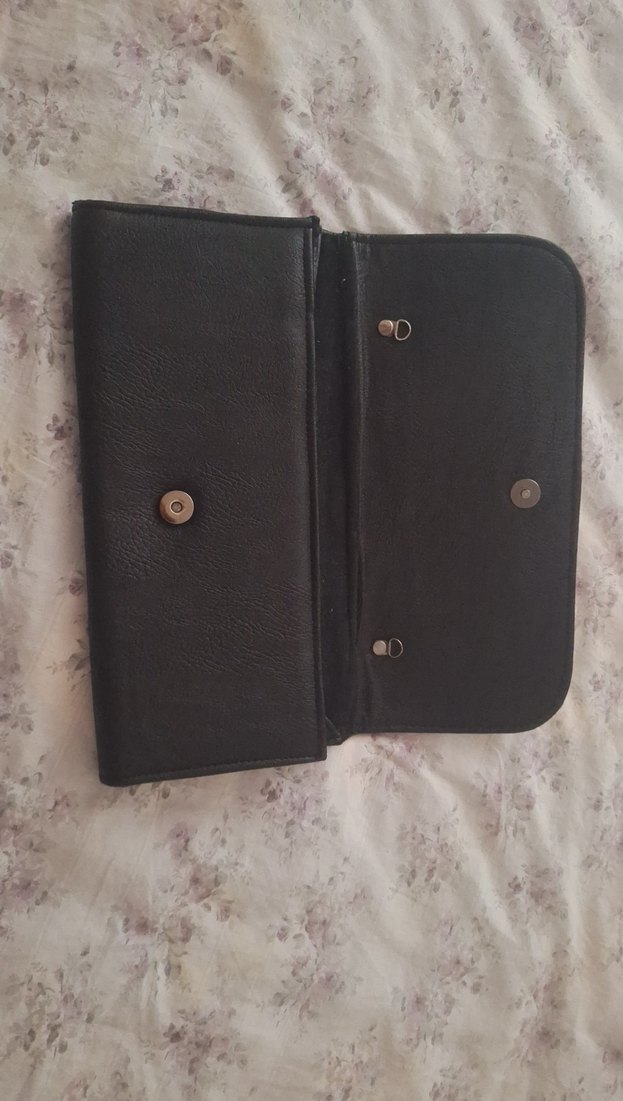 Siyah Deri Tokalı Rock Punk Kadın Portföy Çanta - Görsel 2