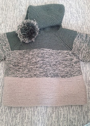 Kapüşonlu yeşıl renk Erkek Çocuk Örgü Mont - Görsel 5