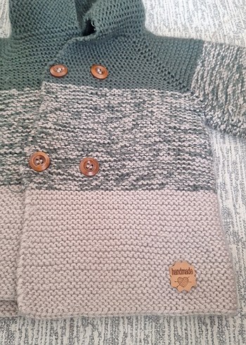 Kapüşonlu yeşıl renk Erkek Çocuk Örgü Mont - Görsel 6