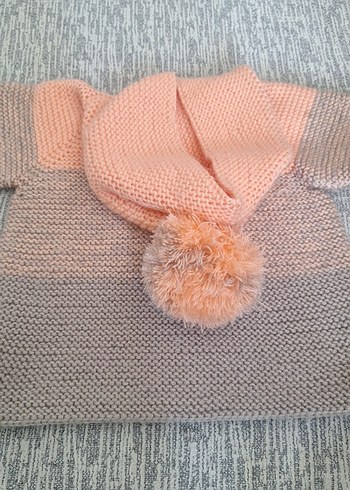 Kız Çocuk Kapüşonlu Örgü Hırka Gri-somon - Görsel 5