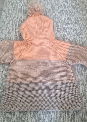 Kız Çocuk Kapüşonlu Örgü Hırka Gri-somon - Görsel 6