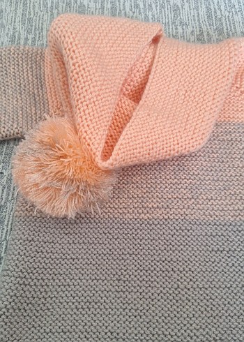 Kız Çocuk Kapüşonlu Örgü Hırka Gri-somon - Görsel 7