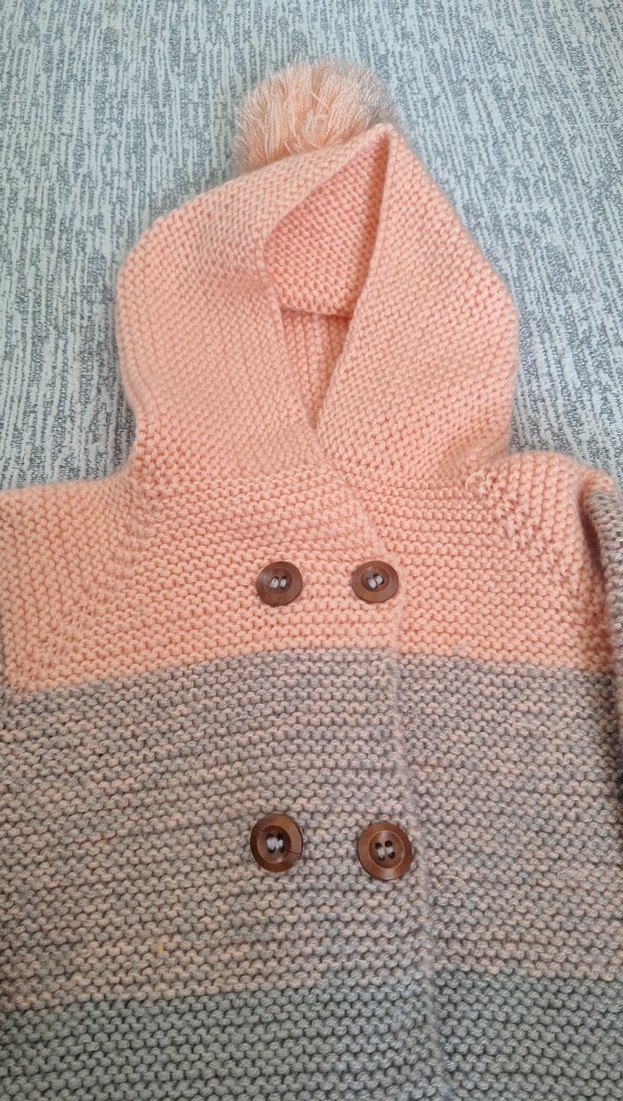 Kız Çocuk Kapüşonlu Örgü Hırka Gri-somon - Görsel 4