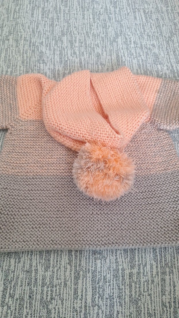 Kız Çocuk Kapüşonlu Örgü Hırka Gri-somon - Görsel 5