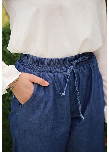 Kadın Mavi Beli Lastikli Pantolon