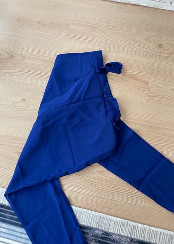 xl Beden Kadın Mavi Kemerli Kumaş Pantolon