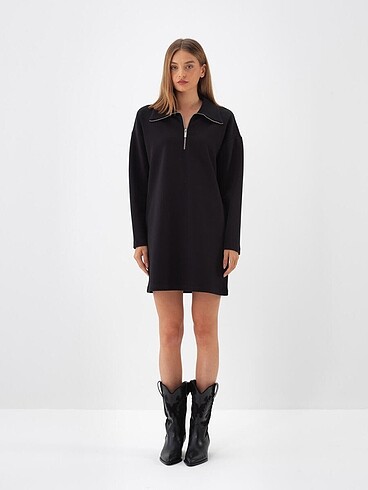Twist Oversize siyah uzun kollu kısa elbise