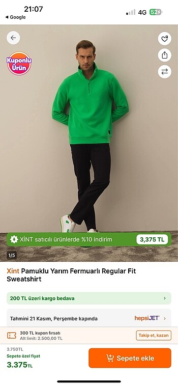 Yeşil kadife regular fıt sweatshirt