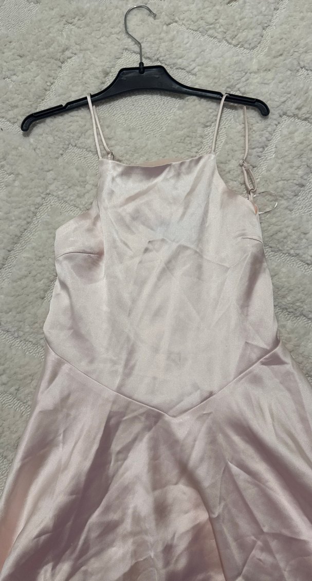 Pudra Pembe Midi Drapeli Straplez Elbise - Görsel 2