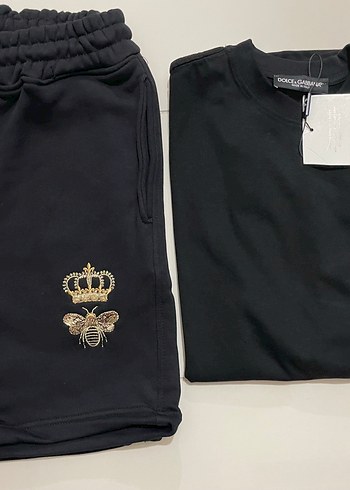 s Beden siyah Renk Dolce Gabbana Siyah Baskılı Tişört ve Şort Takımı
