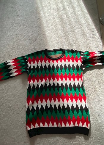 Renkli Desenli Kadın Triko Kazak - Görsel 2