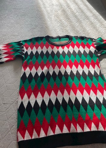 Renkli Desenli Kadın Triko Kazak - Görsel 3