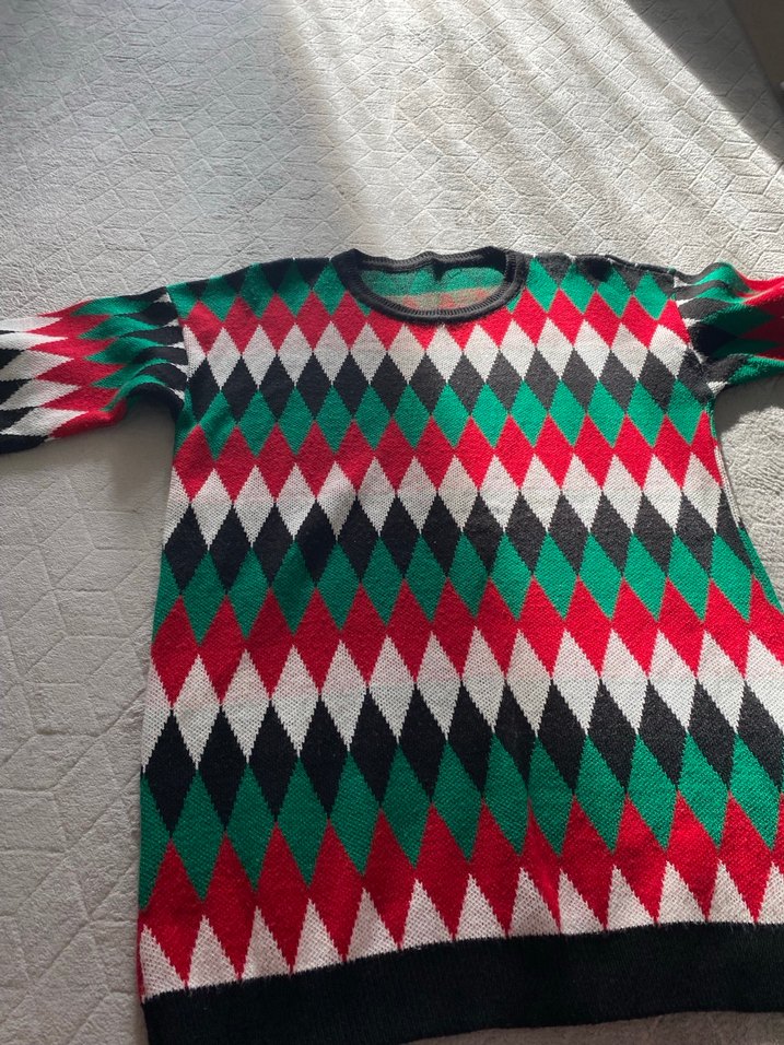 Renkli Desenli Kadın Triko Kazak - Görsel 3