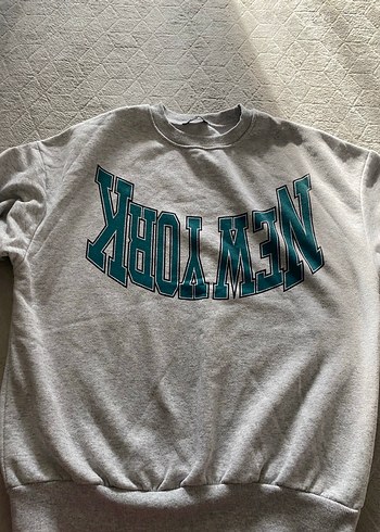 Gri New York Baskılı Salaş Sweatshirt - Görsel 2