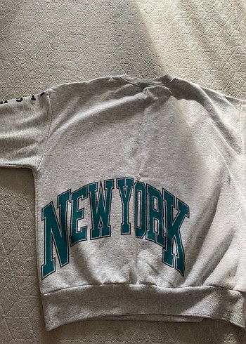Gri New York Baskılı Salaş Sweatshirt - Görsel 4