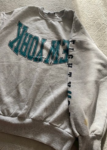 Gri New York Baskılı Salaş Sweatshirt - Görsel 3