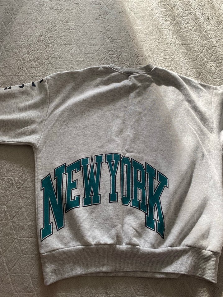 Gri New York Baskılı Salaş Sweatshirt - Görsel 4