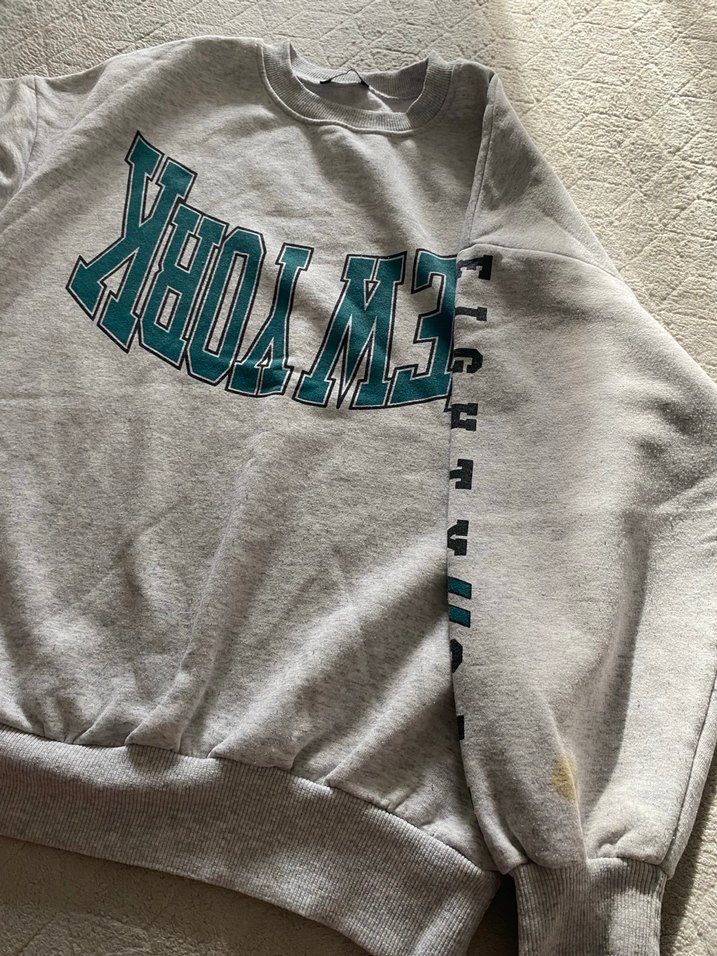 Gri New York Baskılı Salaş Sweatshirt - Görsel 3