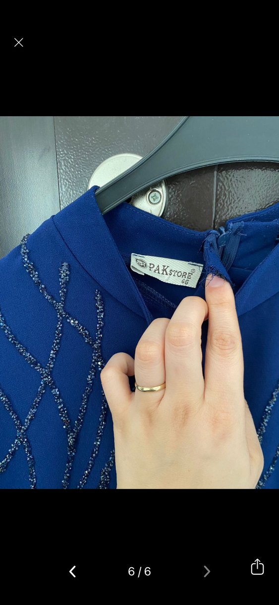 Mavi Uzun Kollu Payetli Kadın Abiye Elbise - Görsel 4