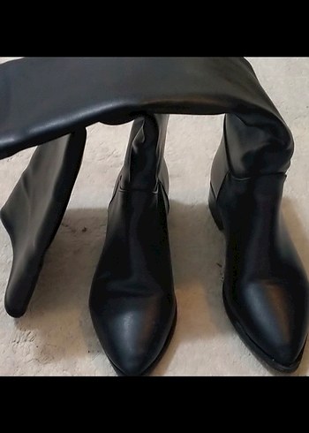 Siyah Deri Dizüstü Kadın Çizme - Görsel 2