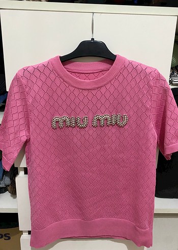 Pembe Kısa Kollu Örgü Mini Kadın Tişört