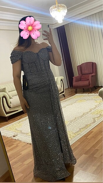 Zara Gri taşlı abiye gece elbisesi