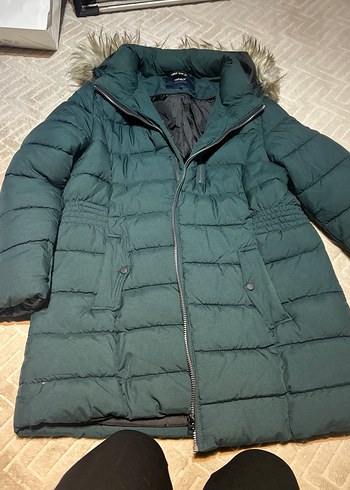 Siyah Denim Midi Kadın Kışlık Mont - Görsel 3