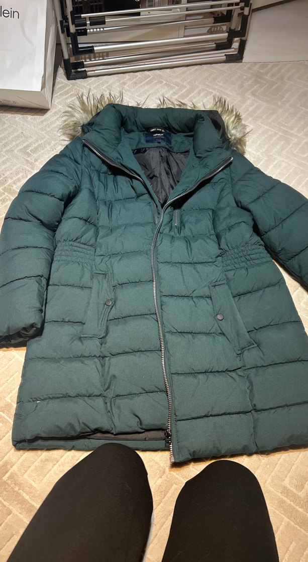 Siyah Denim Midi Kadın Kışlık Mont - Görsel 3