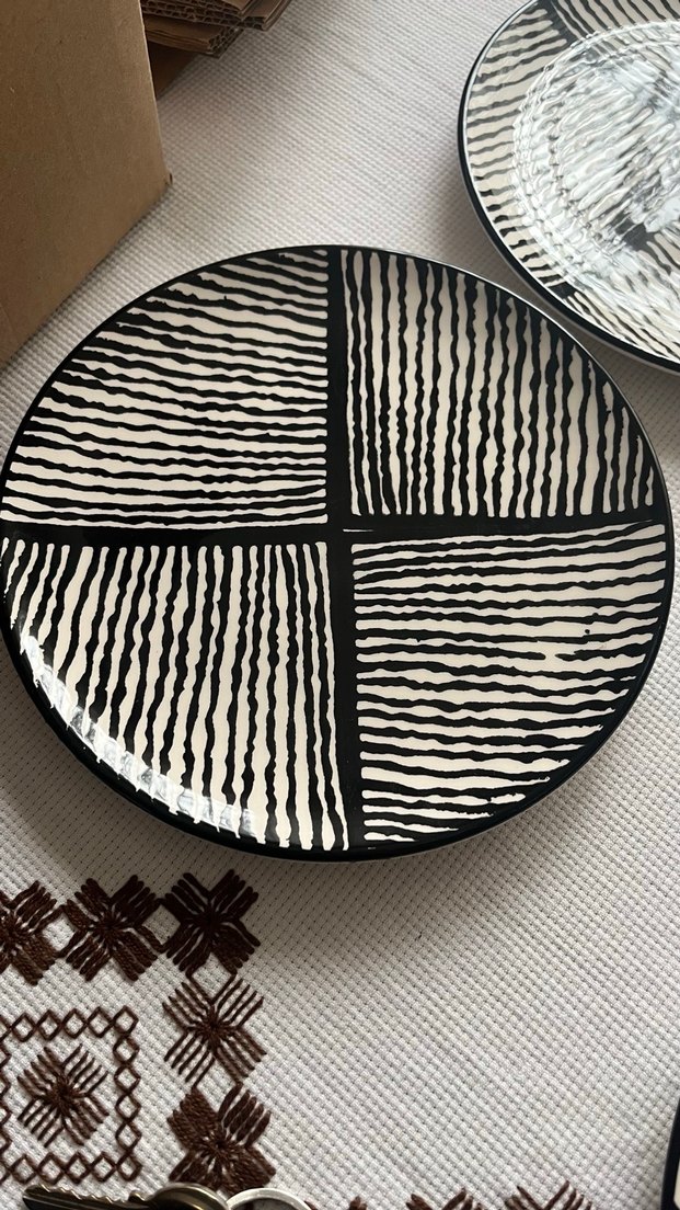 Siyah Desenli 6'lı Pasta Tabak Seti - Görsel 4