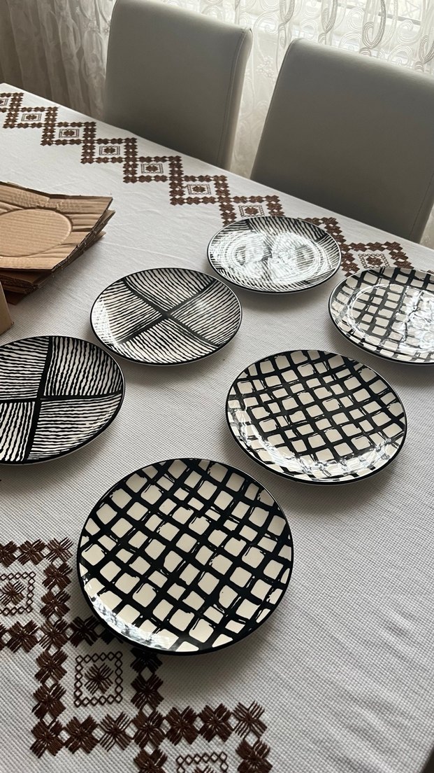 Siyah Desenli 6'lı Pasta Tabak Seti - Görsel 2