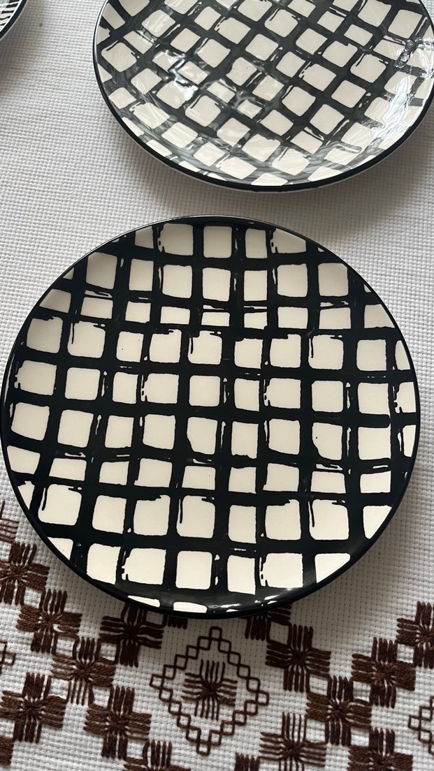 Siyah Desenli 6'lı Pasta Tabak Seti - Görsel 3