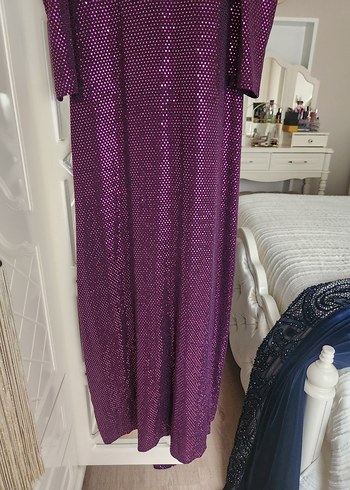 Uzun Kollu Mor Kadın Abiye Elbise - Görsel 2