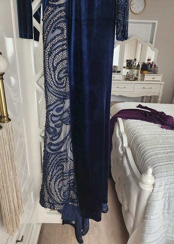 Lacivert Drapeli Uzun Kadın Abiye Elbise - Görsel 3