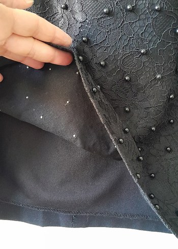 Boncuk İşlemeli Siyah Midi Kadın Elbise - Görsel 10