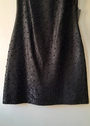 Boncuk İşlemeli Siyah Midi Kadın Elbise - Görsel 5