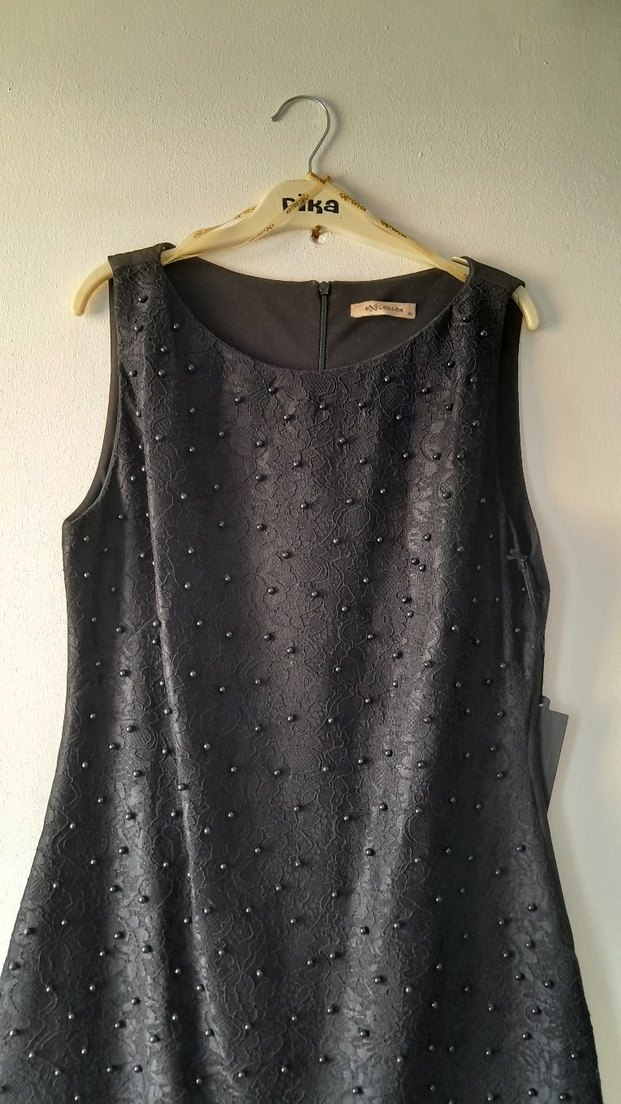 Boncuk İşlemeli Siyah Midi Kadın Elbise - Görsel 4