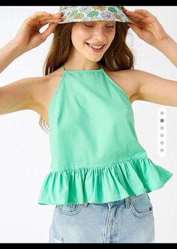 KOTON Yeşil Fırfırlı Crop Top