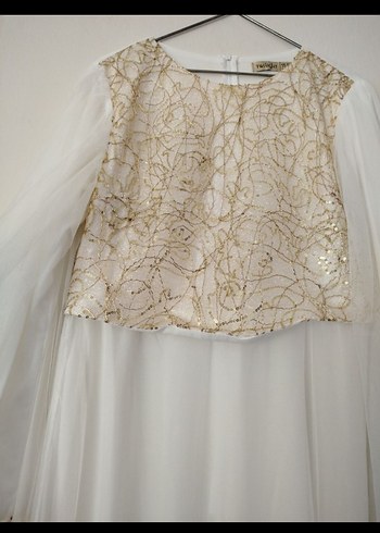 Nakışlı Uzun Kollu Beyaz Dantel Abiye - Görsel 5