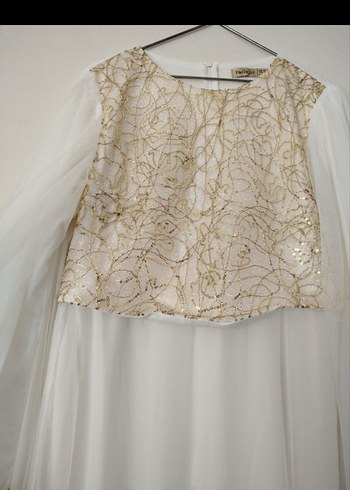 Nakışlı Uzun Kollu Beyaz Dantel Abiye - Görsel 6