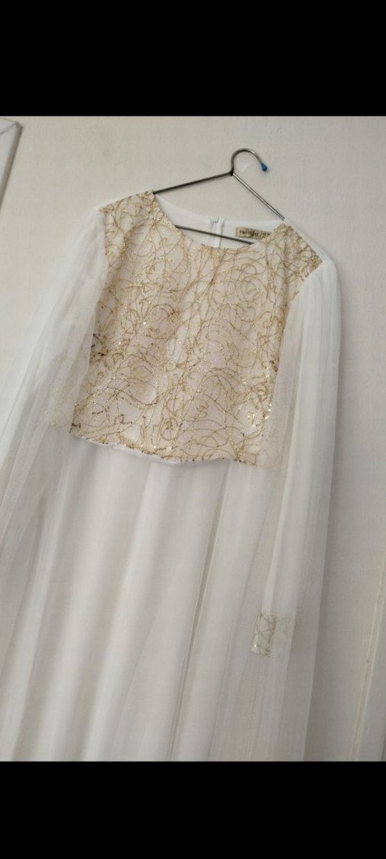 Nakışlı Uzun Kollu Beyaz Dantel Abiye - Görsel 2