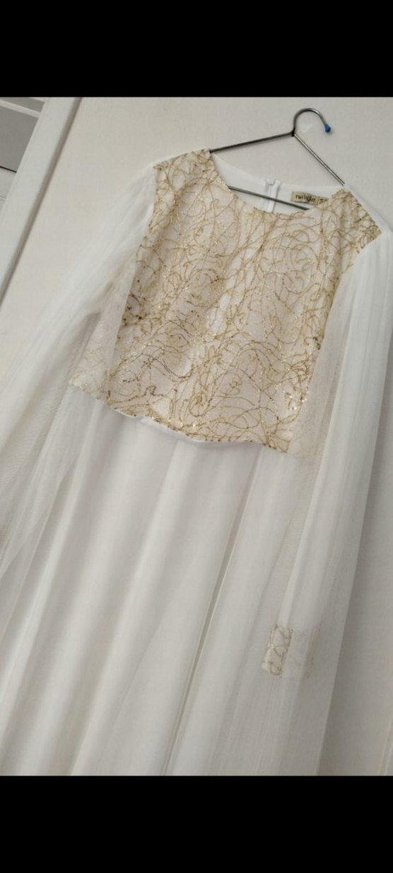 Nakışlı Uzun Kollu Beyaz Dantel Abiye - Görsel 4