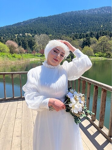 44 Beden beyaz Renk Nikah elbisesi tesettür