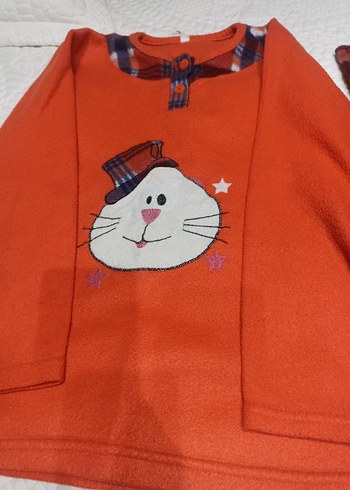 Kırmızı Baskılı Örgü Kedi Desenli Takım - Görsel 2