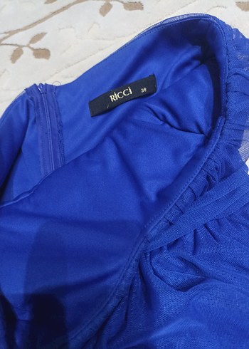 Drapeli Straplez Midi Mavi Kadın Abiye Elbise - Görsel 3