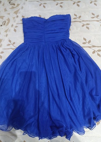 Drapeli Straplez Midi Mavi Kadın Abiye Elbise - Görsel 5