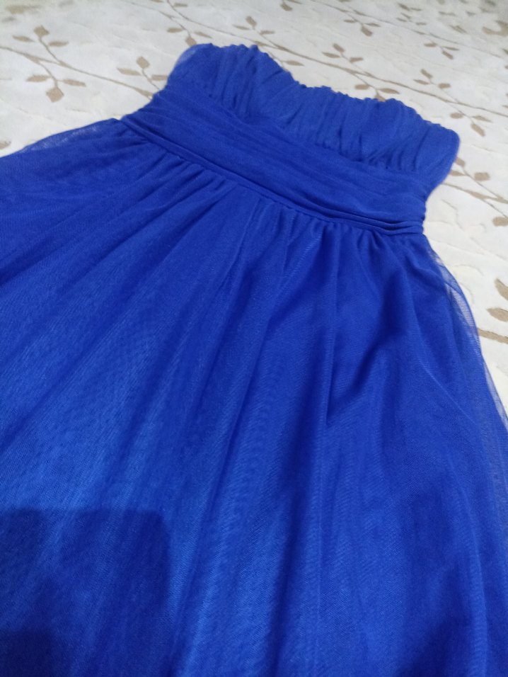 Drapeli Straplez Midi Mavi Kadın Abiye Elbise - Görsel 2