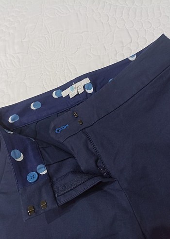 Düğmeli Mavi Kadın Kumaş Pantolon - Görsel 5